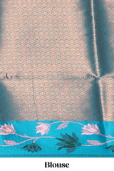 Baby pink floral motifs litchi silk saree with contrast floral vine border and blouse