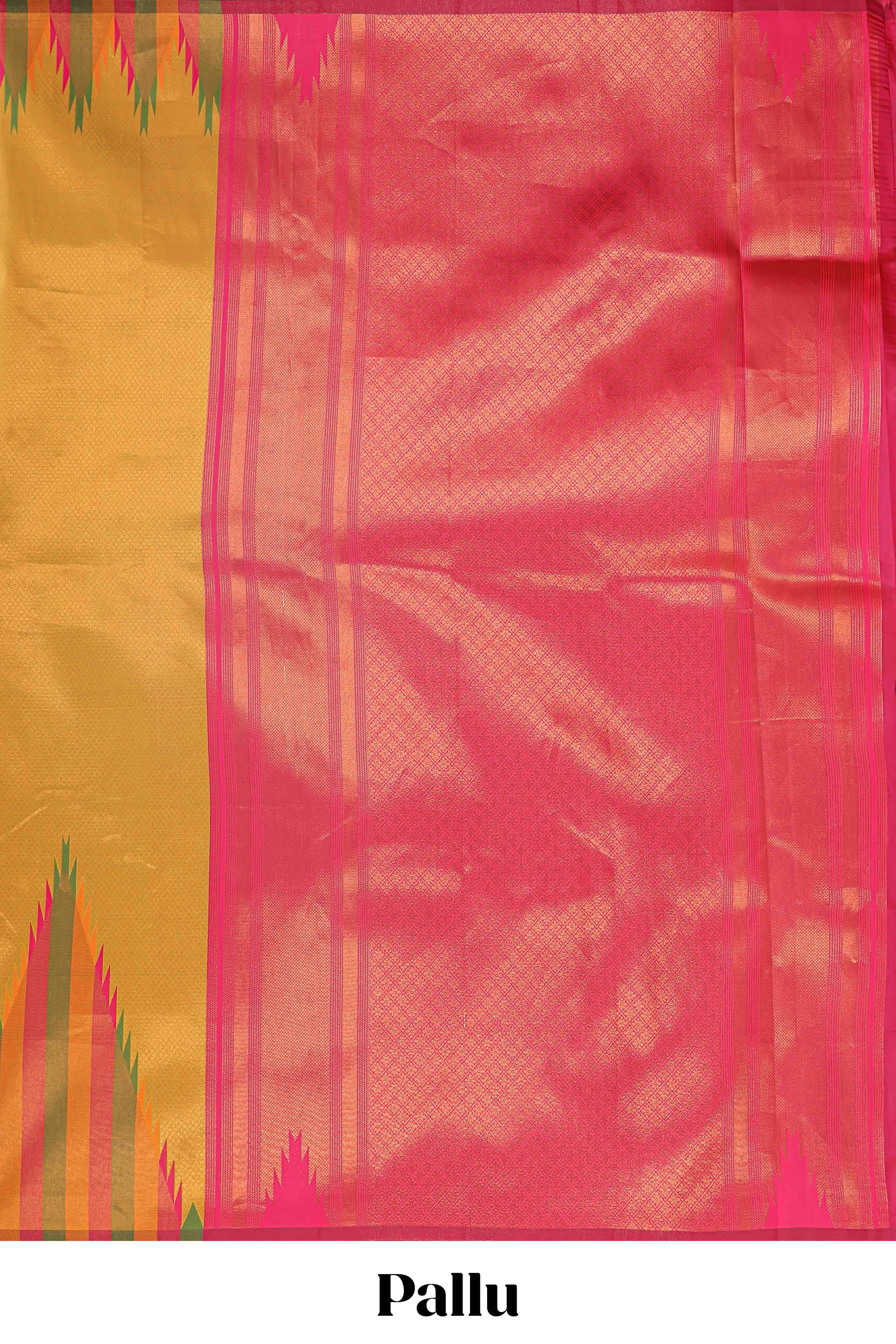 Mustard plain litchi silk saree with contrast multi color ikkat style border and blouse