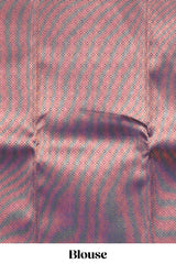 Lavender pink plain litchi silk saree with contrast multi color ikkat style border and blouse