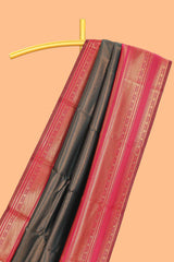 Black zari textured litchi silk saree with contrast zari border and floral motifs blouse