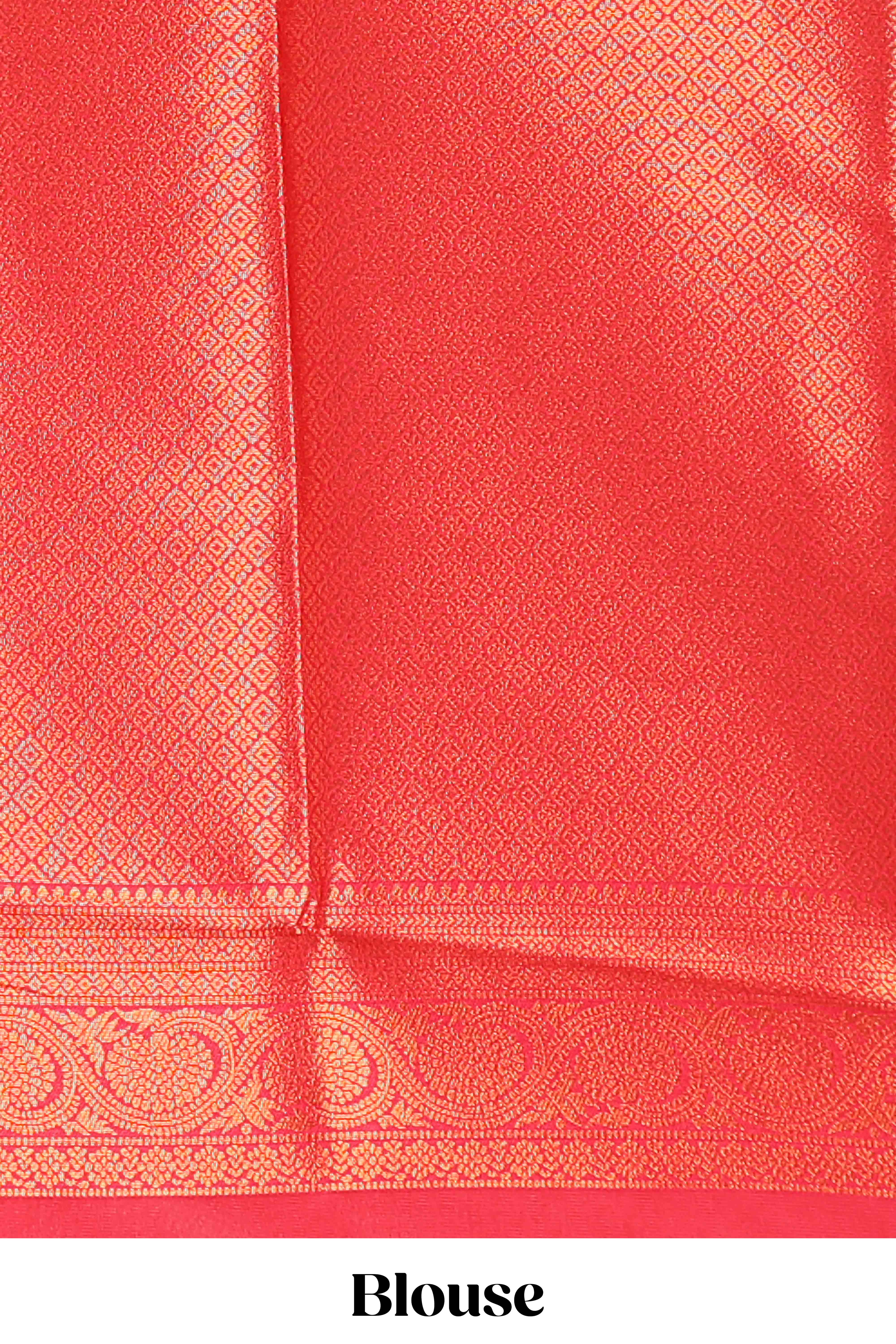 Sandal floral design zari motifs litchi silk saree with contrast zari border and blouse