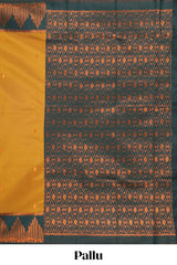 Golden yellow zari butta litchi silk saree with contrast zari border and blouse
