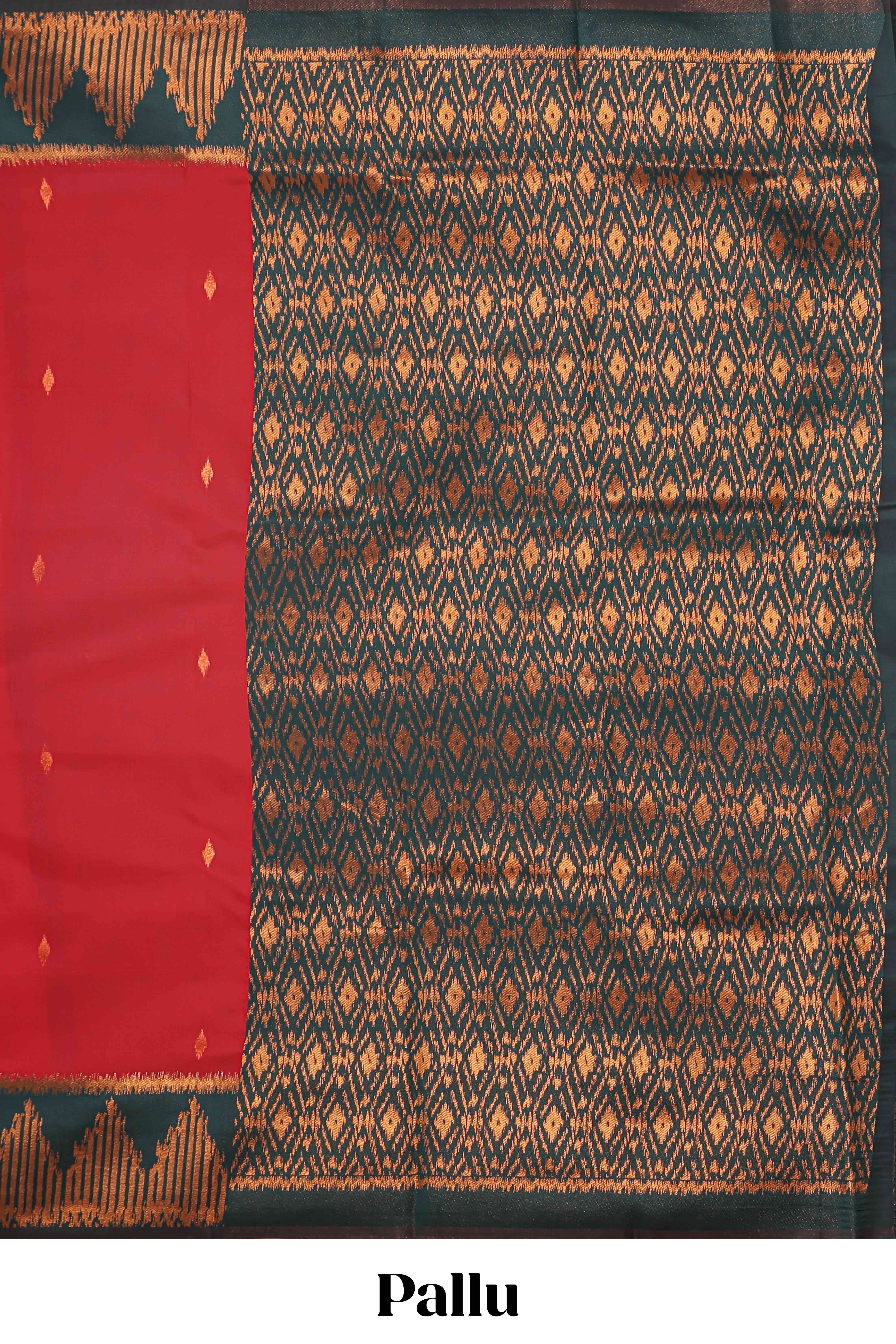 Red zari butta litchi silk saree with contrast zari border and blouse