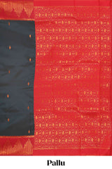 Pine green zari butta litchi silk saree with contrast zari border and blouse