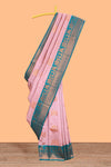 Pink pallakku design zari buttas litchi silk saree with contrast zari border and blouse