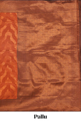 Orange chevron zari design litchi silk saree with contrast zari design border and contrast blouse