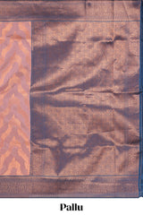 Pink chevron zari design litchi silk saree with contrast zari design border and contrast blouse