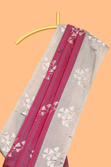 Maroon striped floral zari design litchi silk saree with contrast zari design border and plain blouse