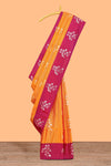Mustard striped floral zari design litchi silk saree with contrast zari design border and plain blouse