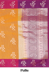 Mustard striped floral zari design litchi silk saree with contrast zari design border and plain blouse