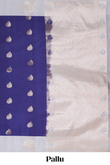 Blue zari motifs design litchi silk saree with contrast zari design border and plain blouse