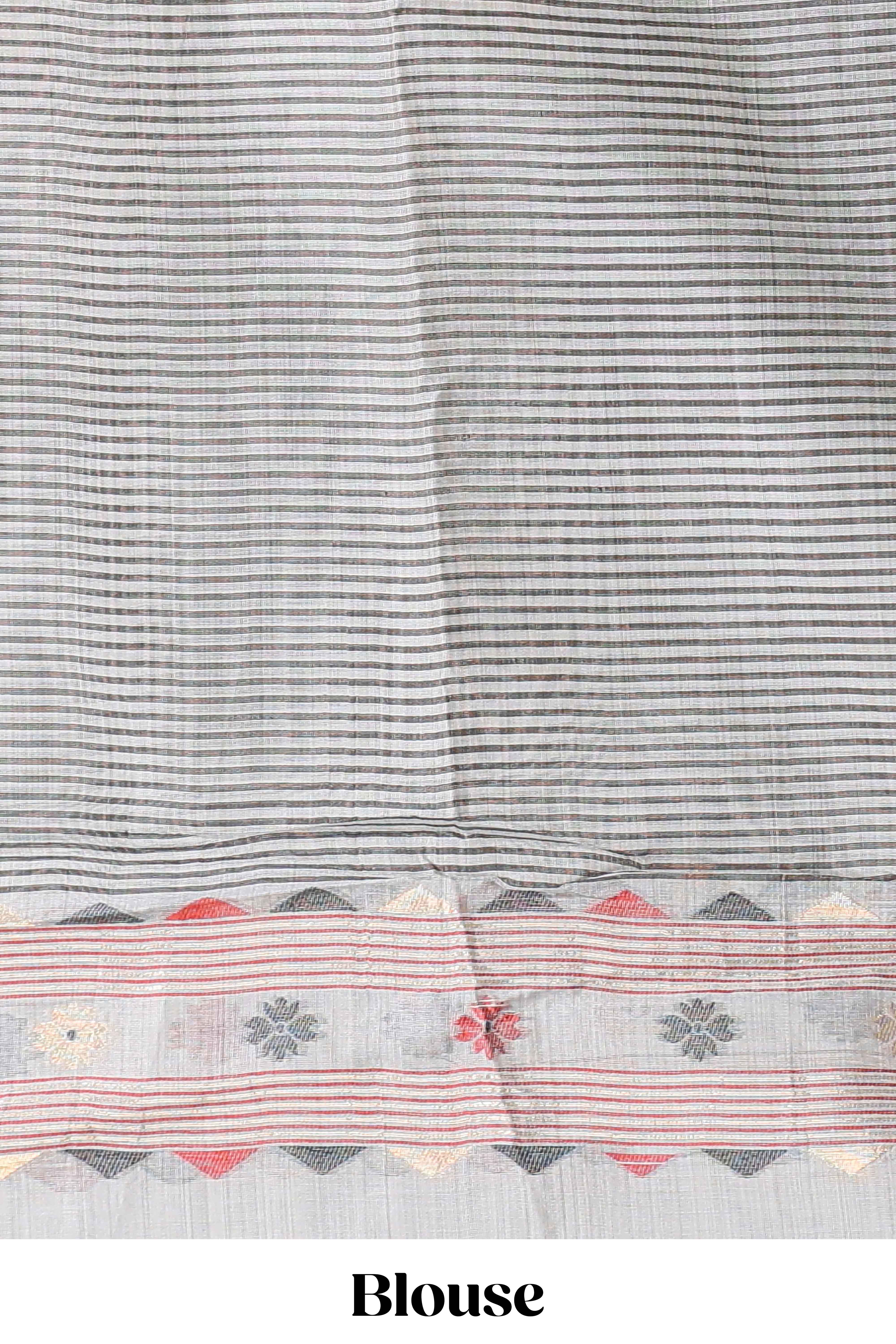 Grey floral motifs munga cotton saree with self border matching blouse