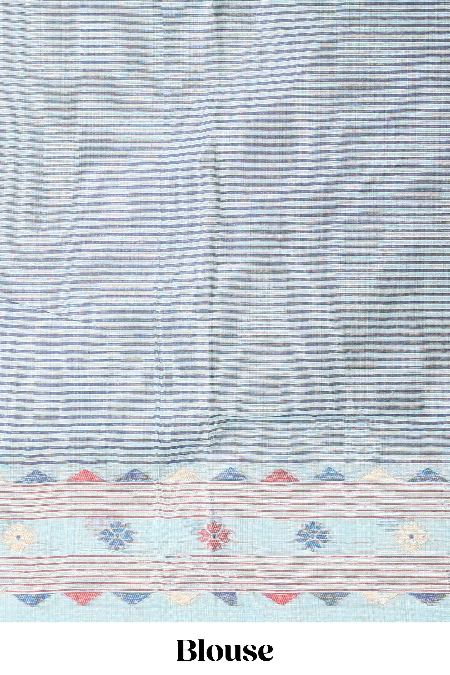 Blue floral motifs munga cotton saree with self border matching blouse