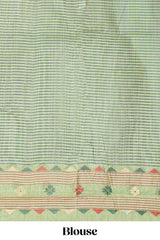 Green floral motifs munga cotton saree with self border matching blouse