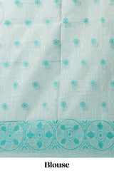 Cyan blue colour munga cotton vertical thread lines thread weaving border with floral jaal thread pichwai pallu and self small butta blouse