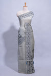 Grey colour munga cotton vertical thread lines thread weaving border with floral jaal thread pichwai pallu and self small butta blouse