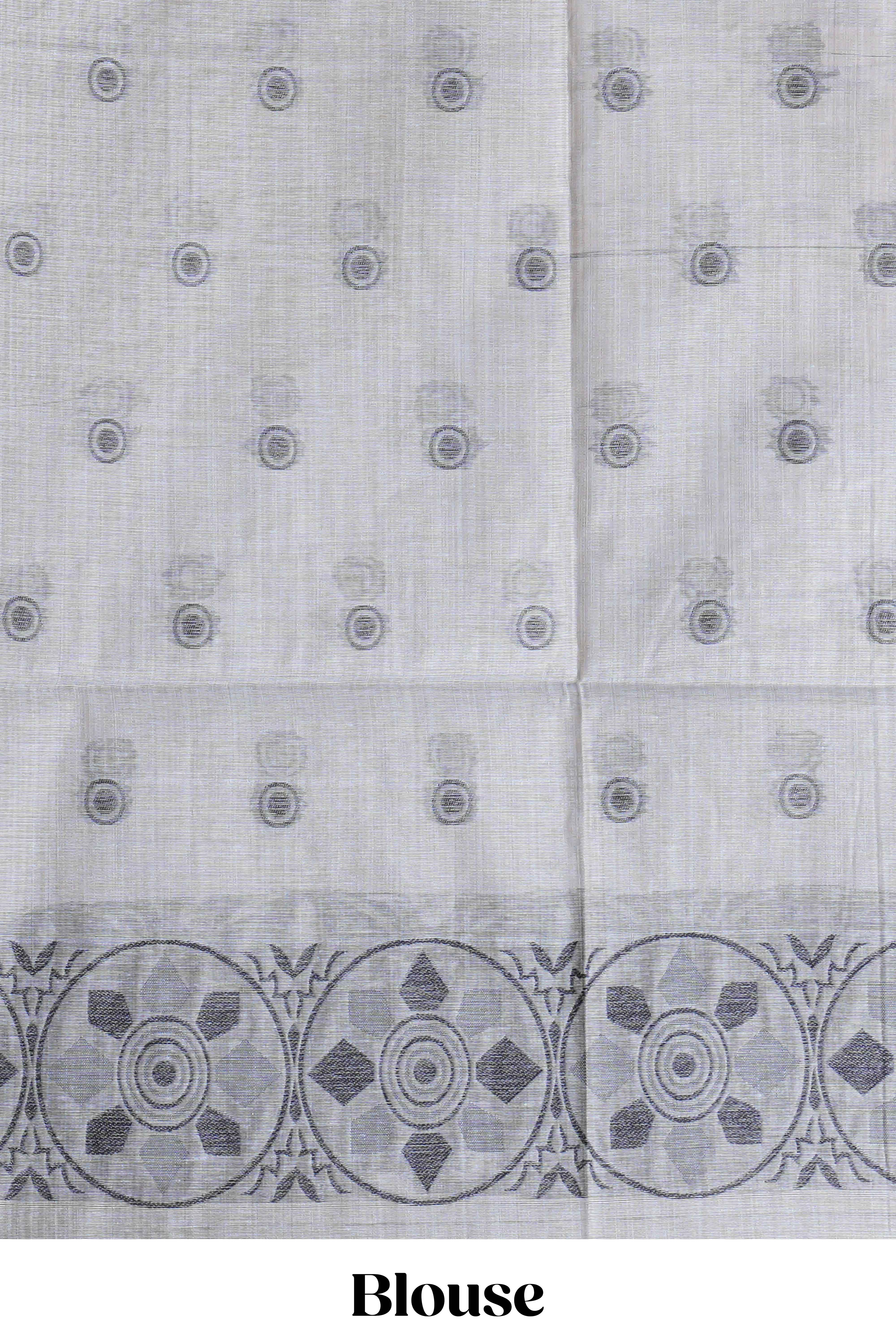 Grey colour munga cotton vertical thread lines thread weaving border with floral jaal thread pichwai pallu and self small butta blouse