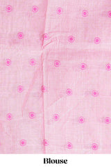 Pink colour munga cotton vertical thread lines thread weaving border with floral jaal thread pichwai pallu and self small butta blouse