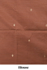 Beige munga cotton floral thread motifs thread weaving border with floral jaal thread zari pallu and contrast small butta blouse