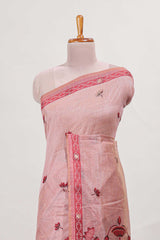 pink munga cotton floral thread motifs thread weaving border with floral jaal thread zari pallu and contrast small butta blouse