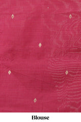 Magenta munga cotton floral thread motifs thread weaving border with floral jaal thread zari pallu and contrast small butta blouse