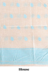 Powder blue floral printmunga cotton sareewith matching floral print pallu along with tassles