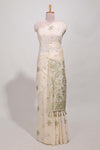 Pastel green floral printmunga cotton sareewith matching floral print pallu along with tassles