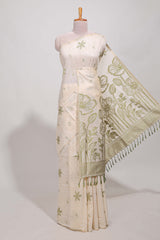 Pastel green floral printmunga cotton sareewith matching floral print pallu along with tassles