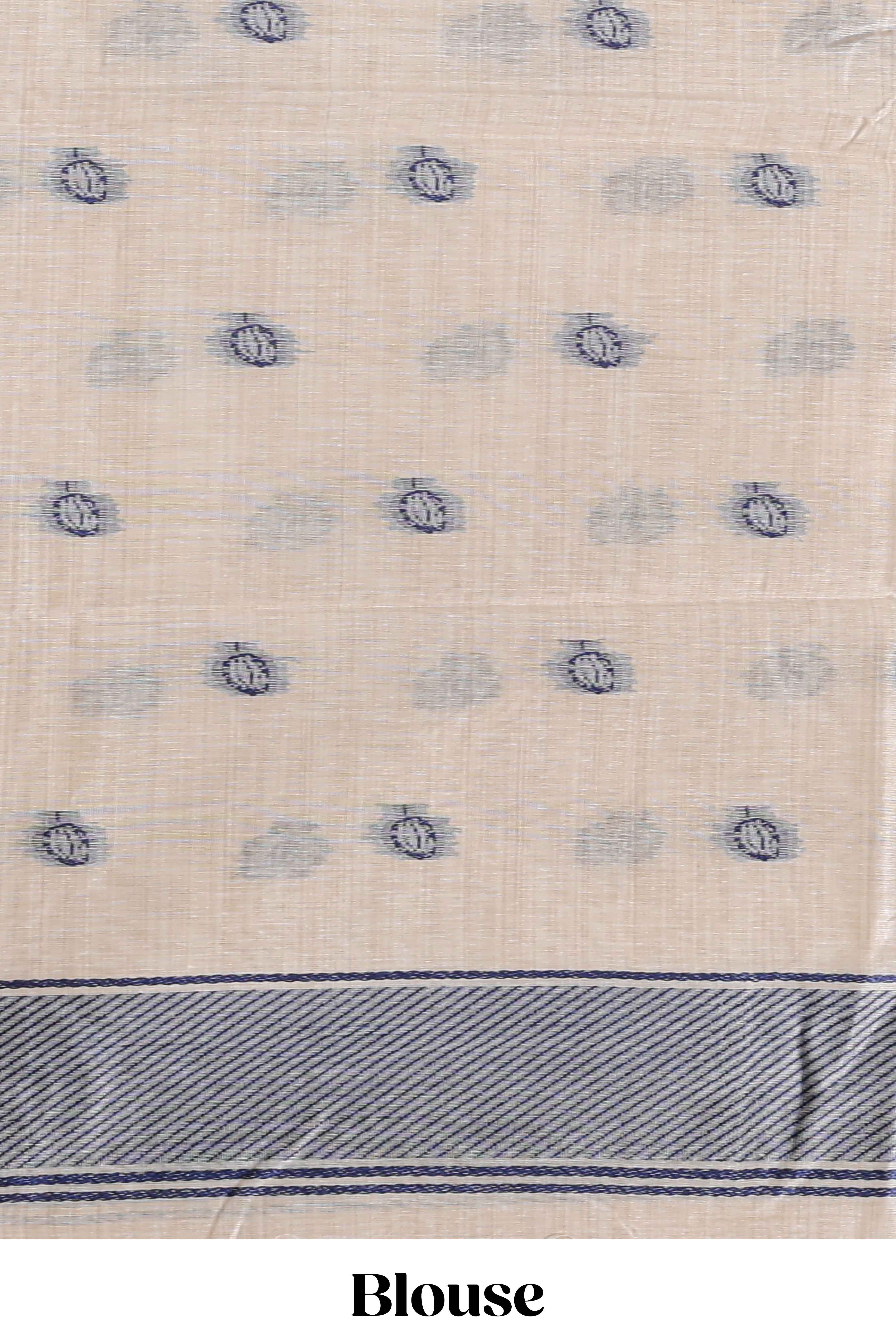 Navy bluefloral printmunga cotton sareewith matching floral print pallu along with tassles