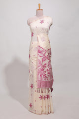 Pink floral printmunga cotton sareewith matching floral print pallu along with tassles