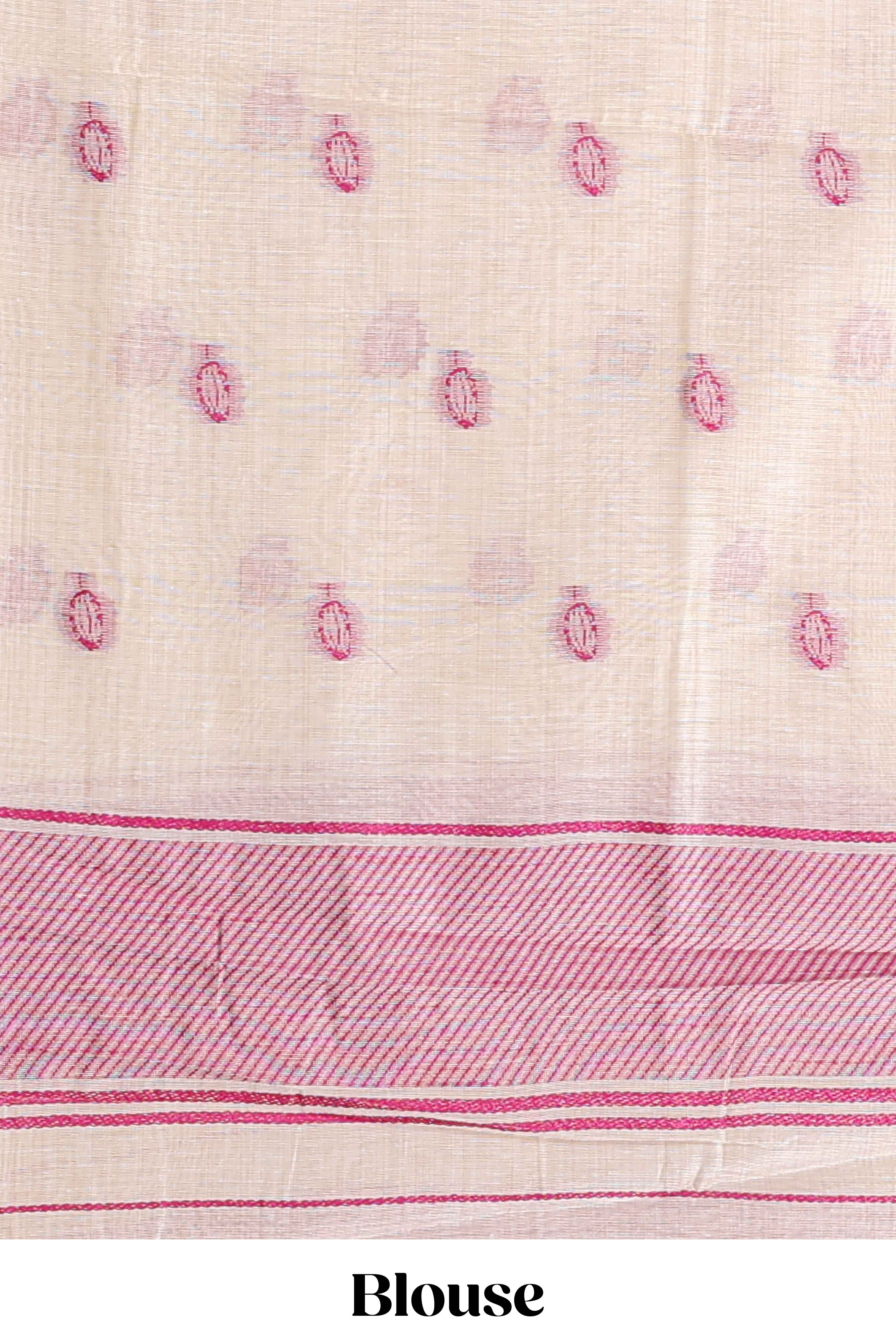 Pink floral printmunga cotton sareewith matching floral print pallu along with tassles
