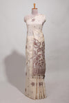 Brown floral printmunga cotton sareewith matching floral print pallu along with tassles