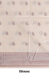 Brown floral printmunga cotton sareewith matching floral print pallu along with tassles