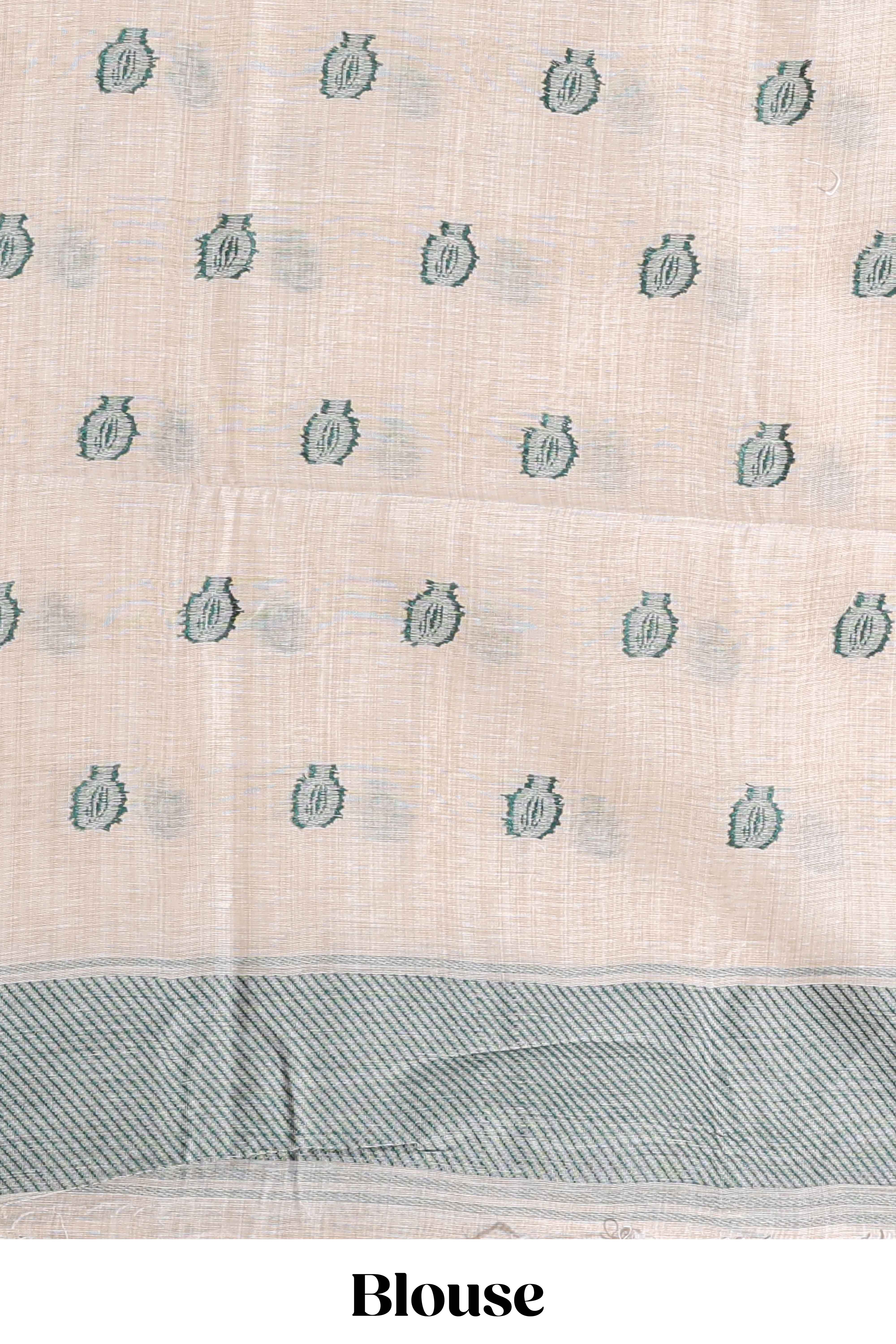 Green floral printmunga cotton sareewith matching floral print pallu along with tassles
