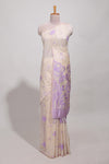 Lavender floral printmunga cotton sareewith matching floral print pallu along with tassles