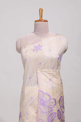 Lavender floral printmunga cotton sareewith matching floral print pallu along with tassles