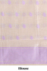 Lavender floral printmunga cotton sareewith matching floral print pallu along with tassles