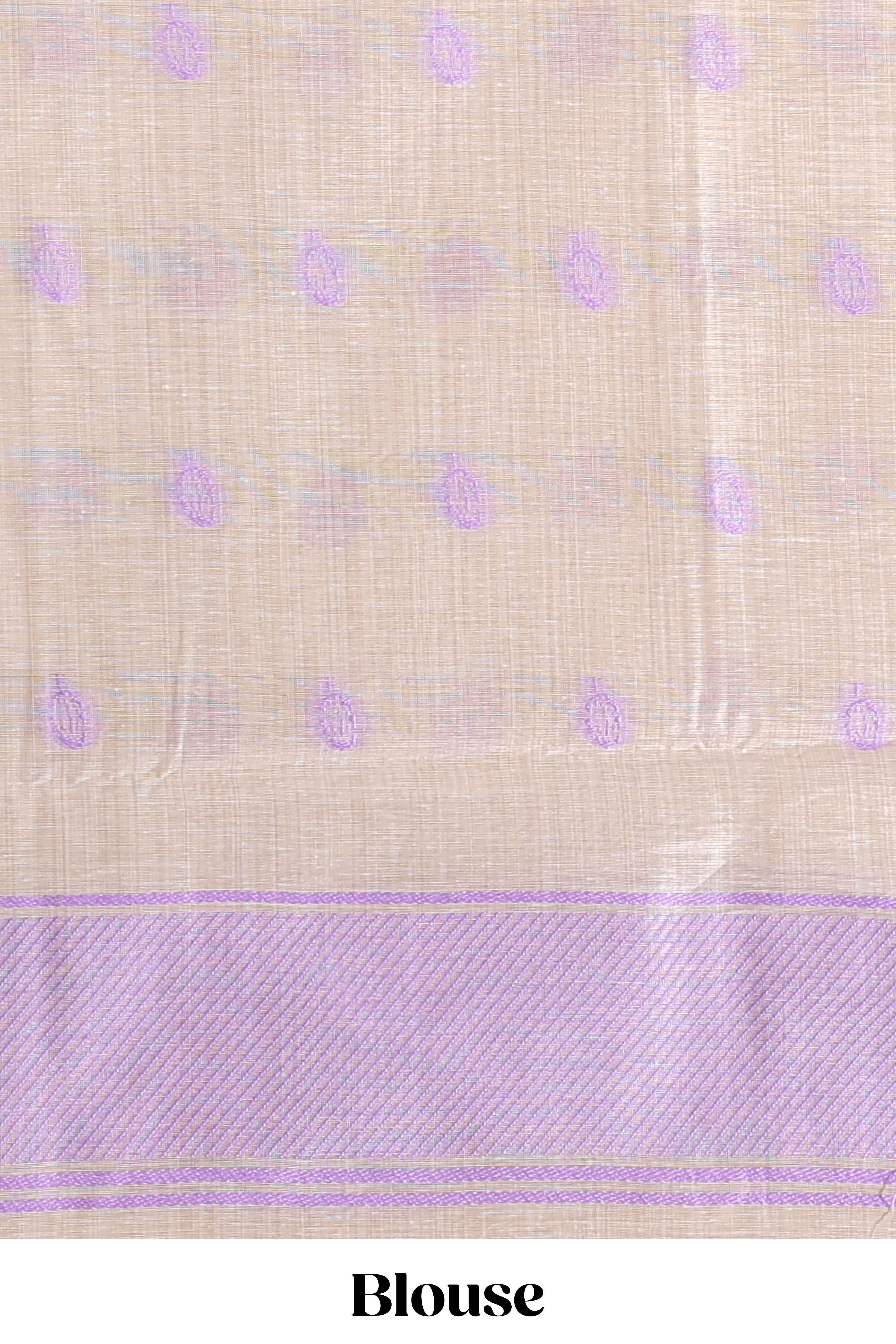 Lavender floral printmunga cotton sareewith matching floral print pallu along with tassles
