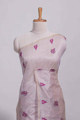 Magenta munga cotton all over floral thread motifs thread weaving border with floral jaal thread zari pallu and contrast small butta blouse