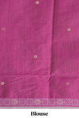 Magenta munga cotton all over floral thread motifs thread weaving border with floral jaal thread zari pallu and contrast small butta blouse