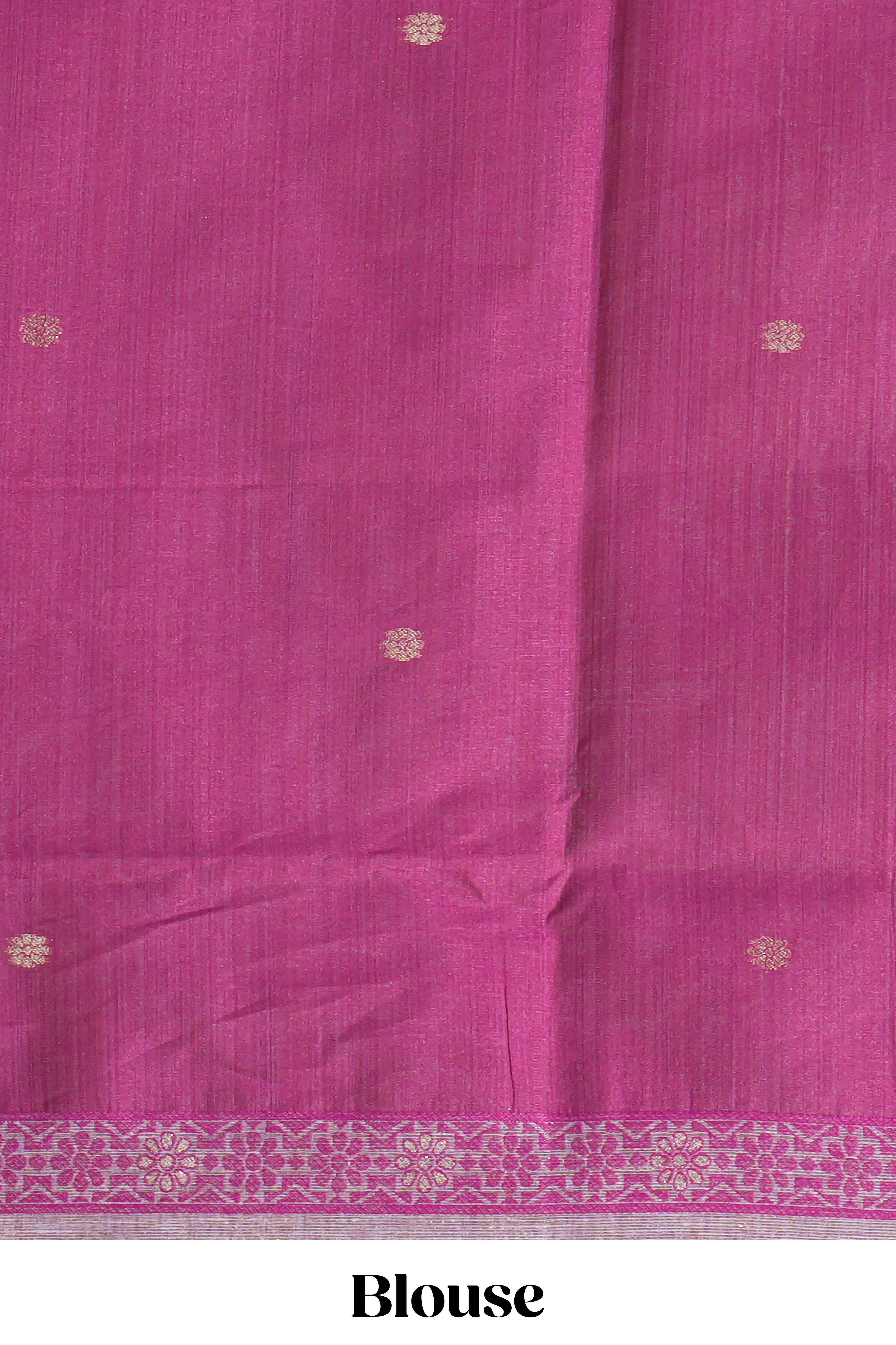 Magenta munga cotton all over floral thread motifs thread weaving border with floral jaal thread zari pallu and contrast small butta blouse
