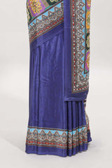 Blue floral design mirror work masakali saree with self border and matching blouse