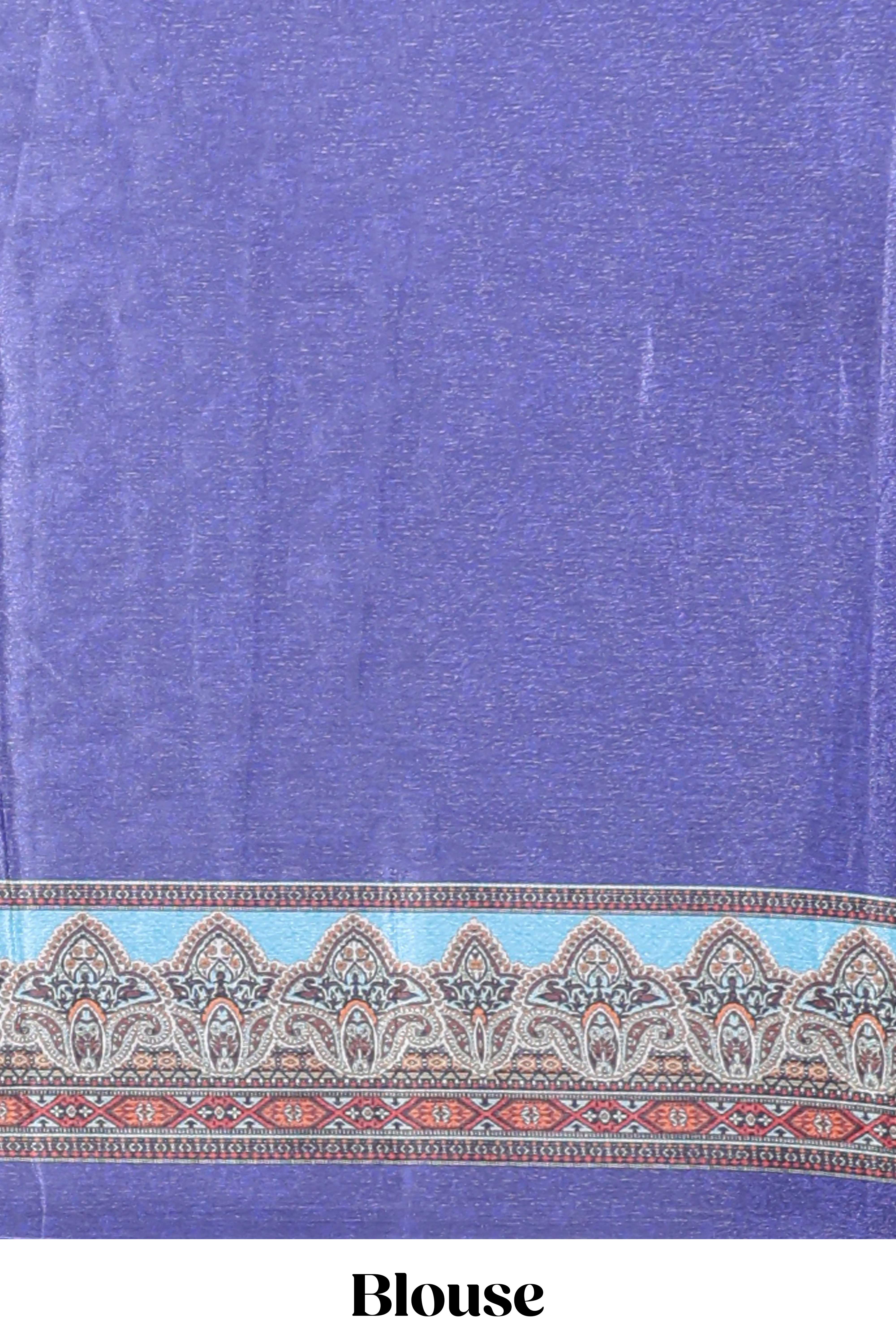 Blue floral design mirror work masakali saree with self border and matching blouse