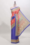 Violet floral design mirror work masakali saree with self border and matching blouse