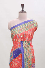 Violet floral design mirror work masakali saree with self border and matching blouse