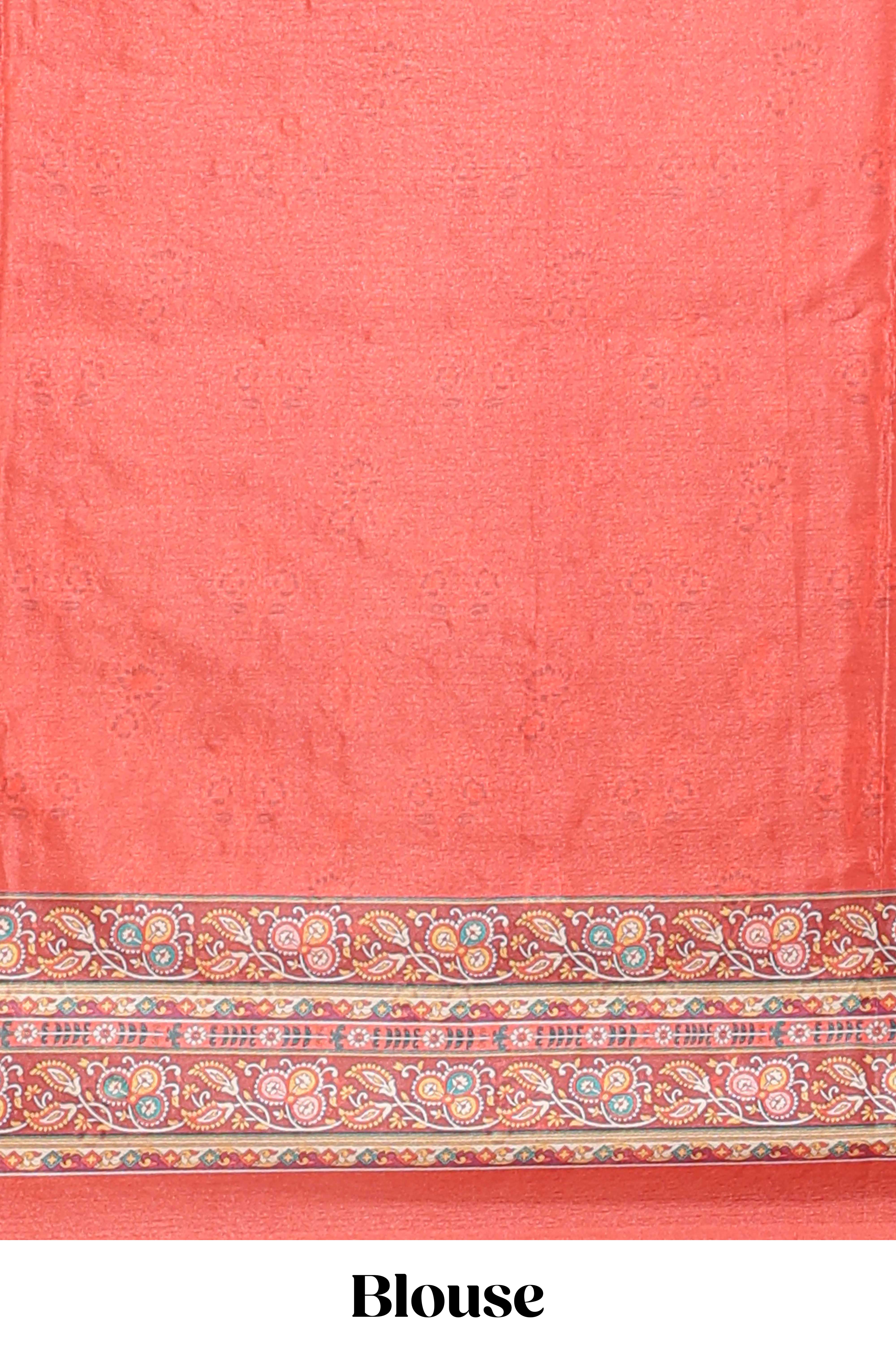 Orange floral design mirror work masakali saree with self border and matching blouse