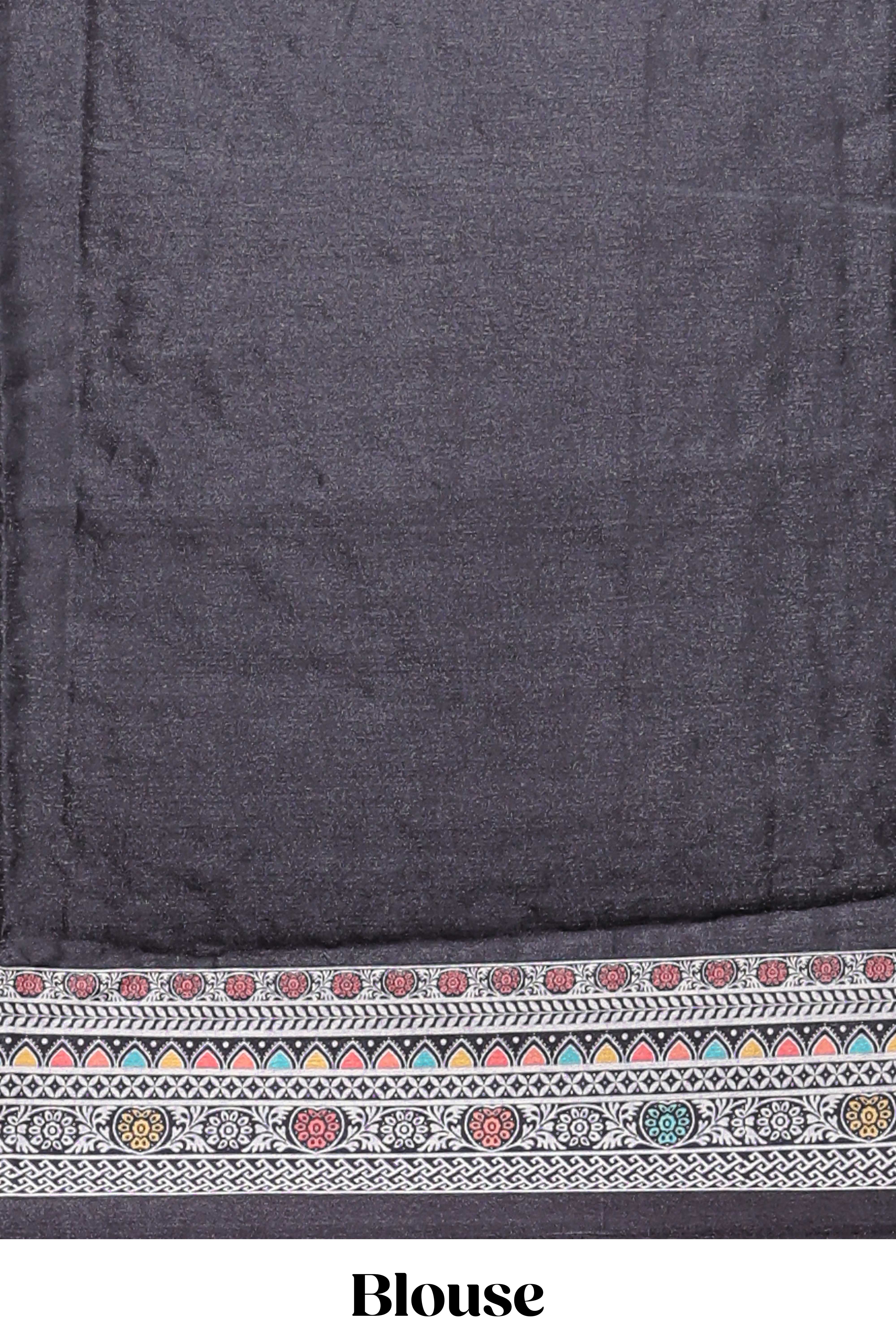 Black floral design mirror work masakali saree with self border and matching blouse