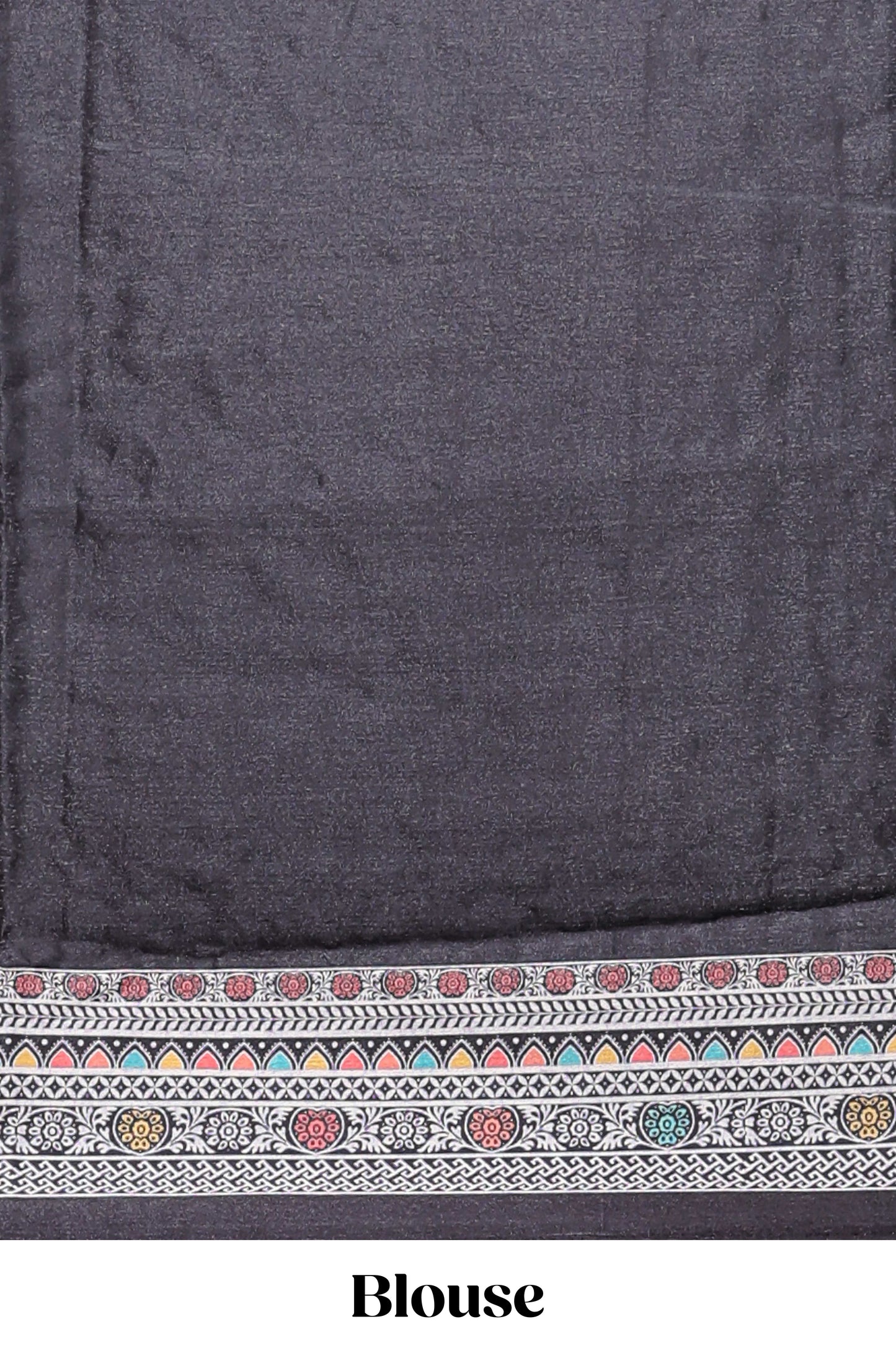 Black floral design mirror work masakali saree with self border and matching blouse