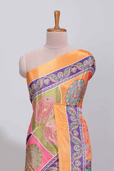 Orange floral design mirror work masakali saree with self border and contrast motifs blouse