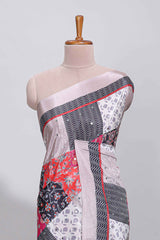 Grey floral design mirror work masakali saree with self border and contrast motifs blouse